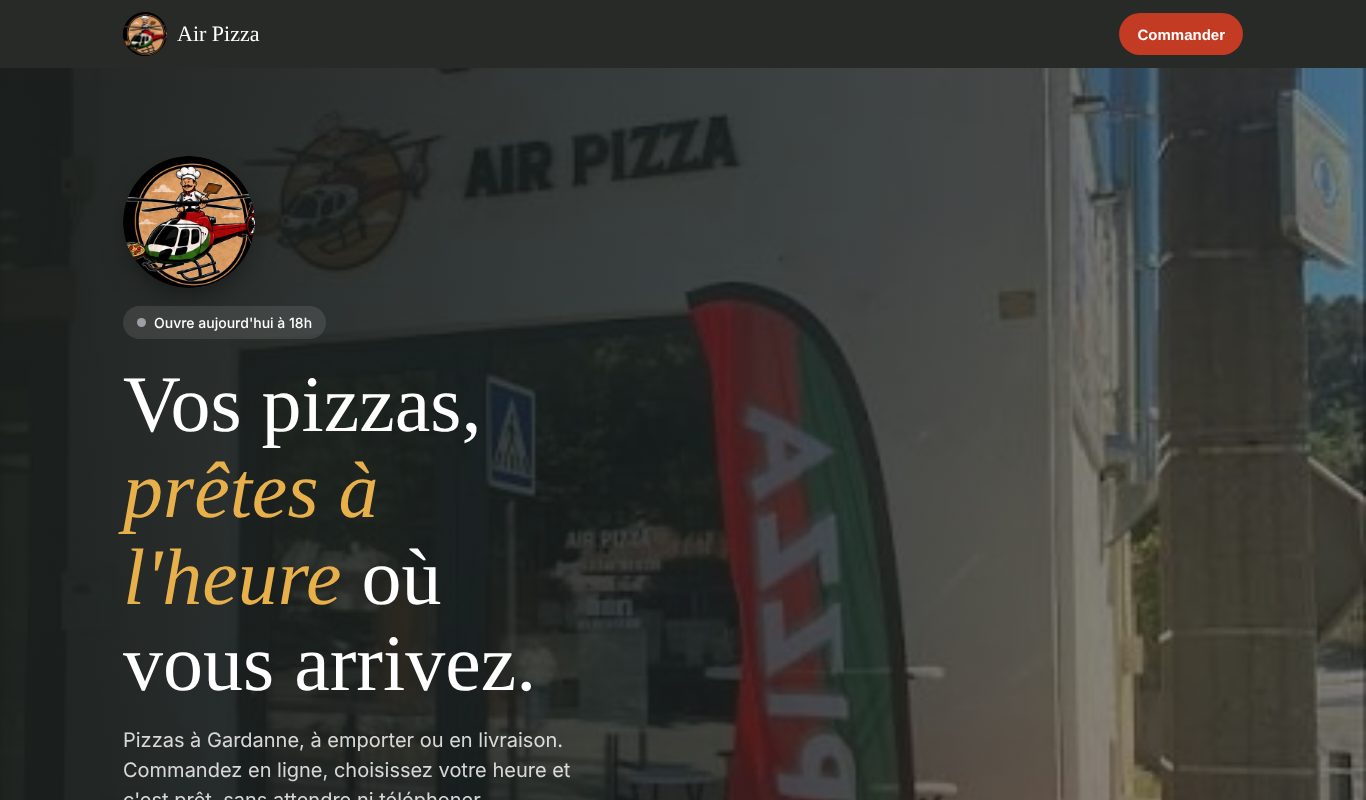 Page d'accueil du site Air Pizza réalisé par Opterys